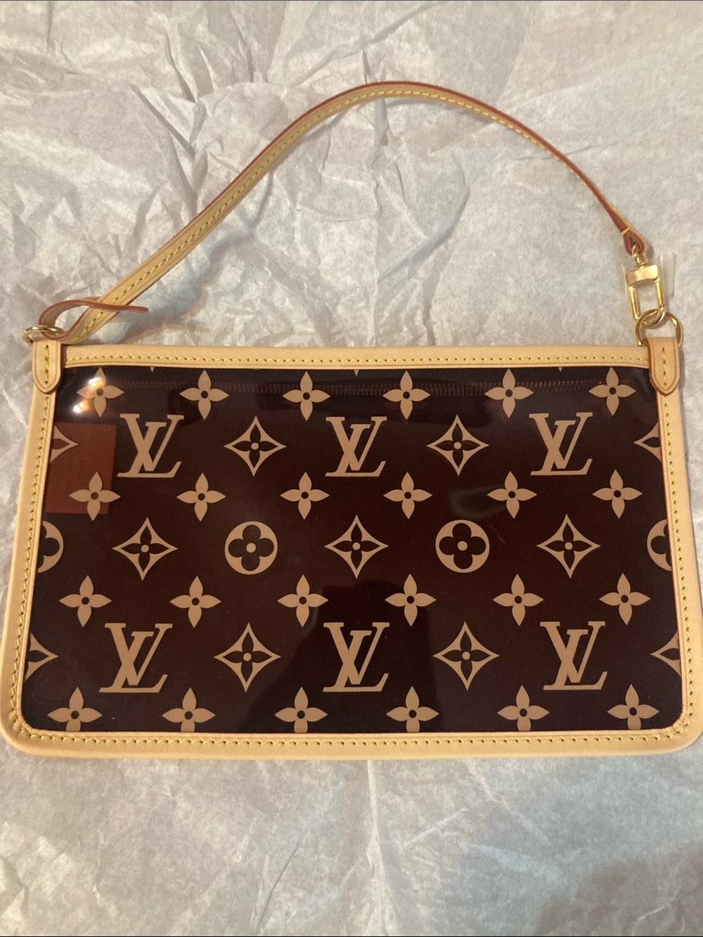 Louis Vuitton Brown and Natural Monogram  PVC Wristlet. Never Used!